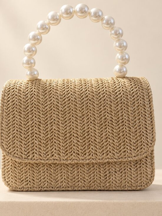 Melie Bianco Handbags - Melie Bianco Natural Woven Pearl Handle Crossbody Bag